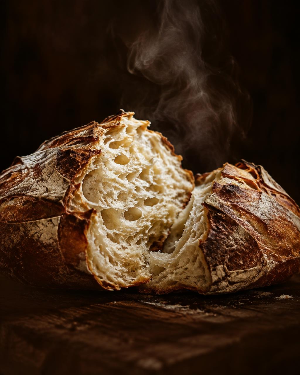 Freshly baked open-crumb sourdough